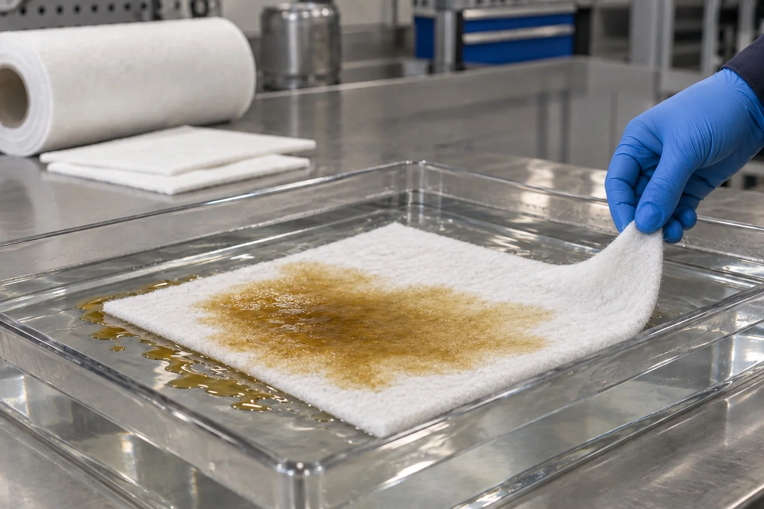 Paño absorbente de algodón punzonado utilizado para recoger aceite de la superficie del agua