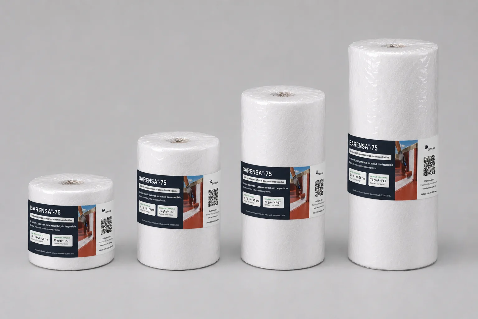 Rollos BARENSA-75 en bandas cortadas de fábrica: anchos de 10, 15, 20 y 25 cm