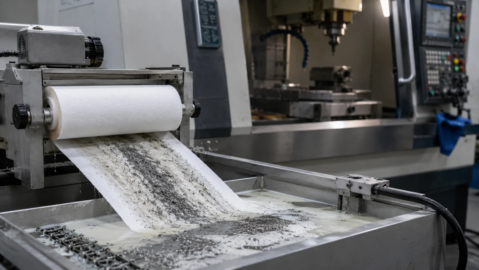 Rollo filtrante no tejido para refrigerante de mecanizado y retención de viruta metálica